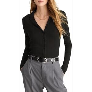 Madewell | NWT Camp Long Sleeve Top Black Button Front Shirt | Sz S